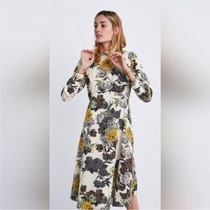 Zara Long Sleeve Dress with Yellow and Brown Floral Pattern